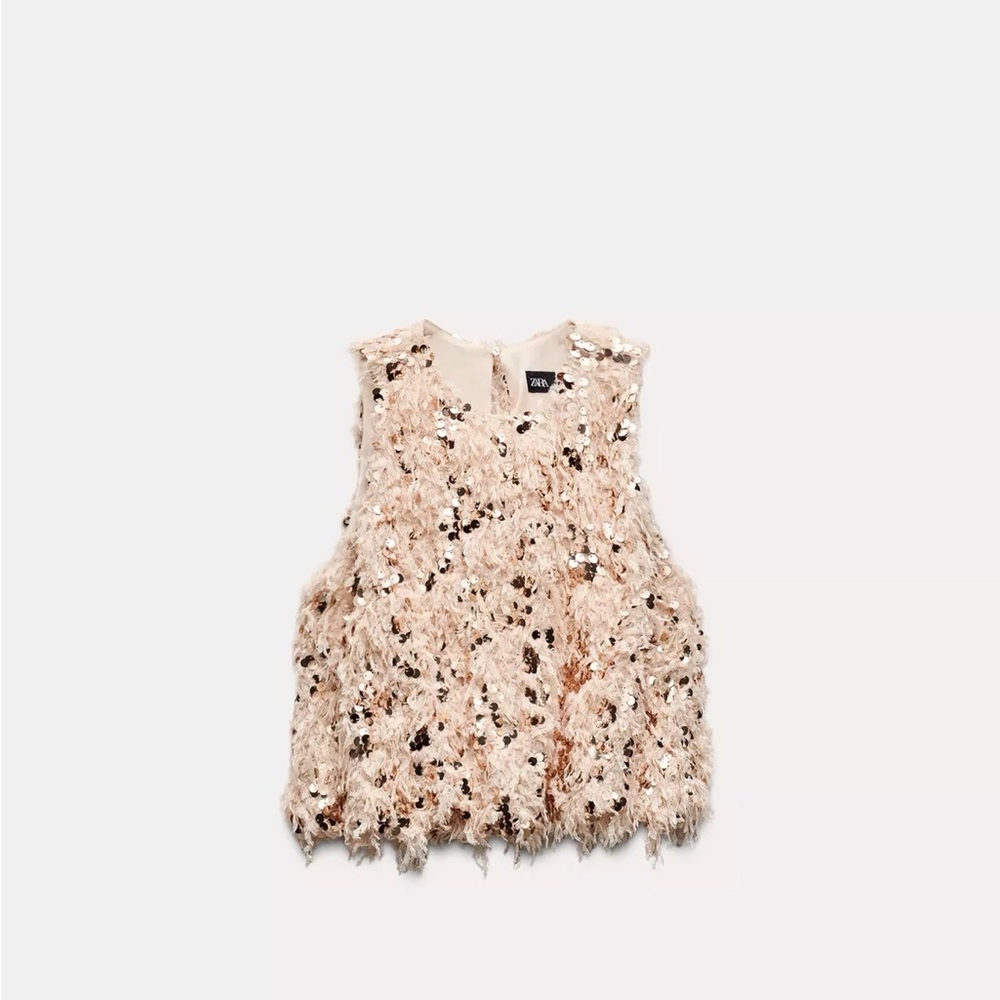 NWT ZARA Frayed Sequin Top - M